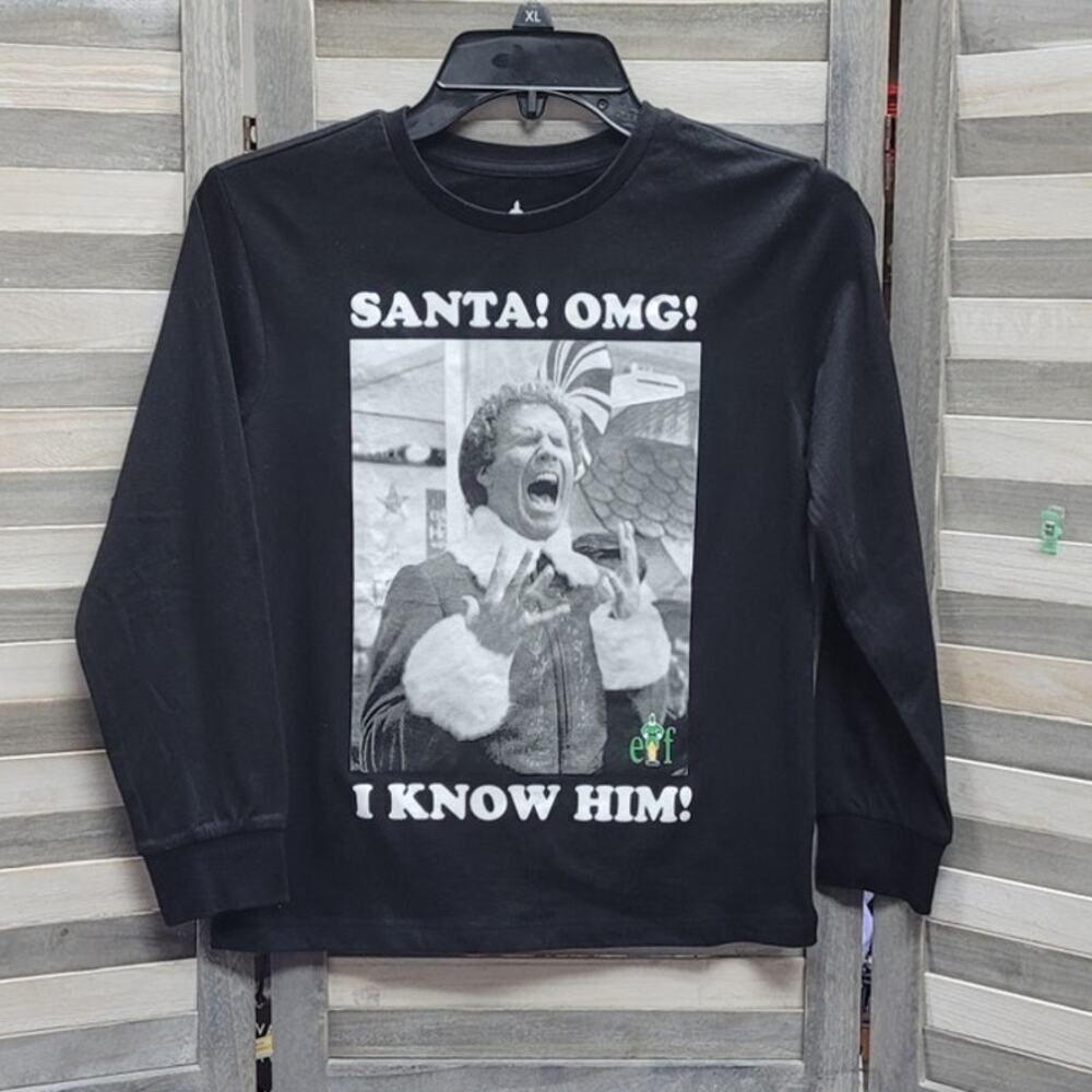 Elf Santa! OMG! I Know Him! graphic long sleeve t-shirt | art class | Medium (8)